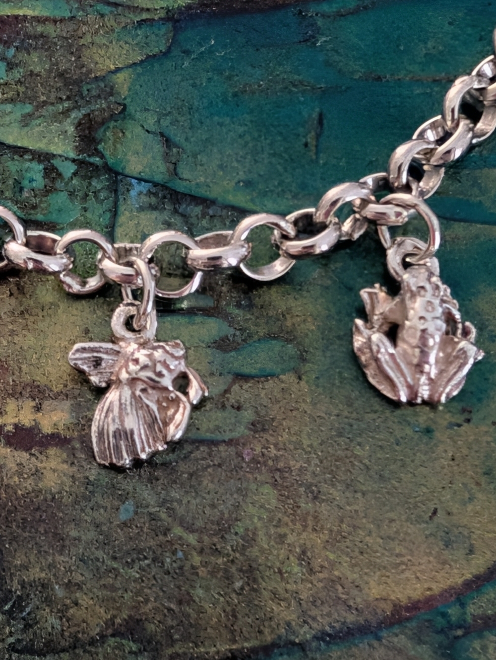 8" 925 Solid Sterling Silver Mini Sea Creature Ocean Charm Bracelet - Picture 3 of 10